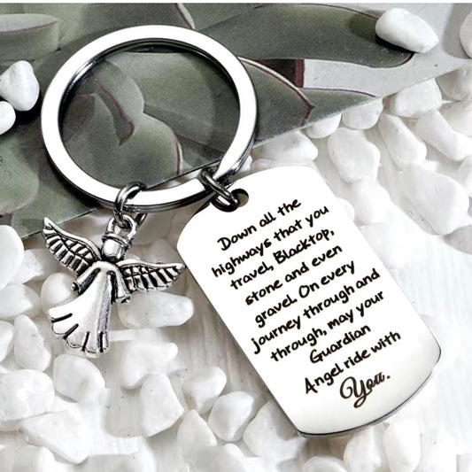 Down all the roads you travel guardian angel Metal Keyring