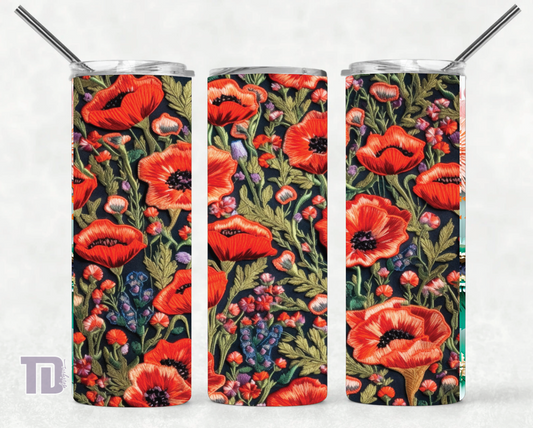 Poppy embroidery texture ANZAC tumbler