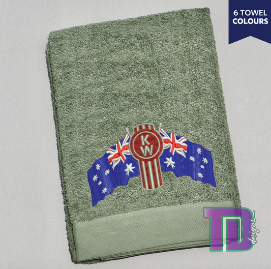 Kenworth Australia Flag Truck Embroidered Bath Sheet Towel