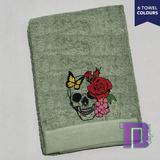 Skull flowers Embroidered Bath Sheet Towel