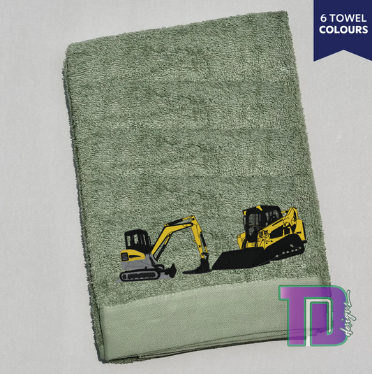 Excavator and Posi Track Embroidered Bath Sheet Towel