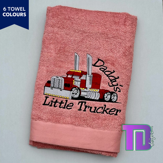 Daddys little trucker Truck Prime Mover Embroidered Bath Sheet Towel