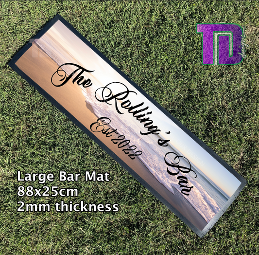 Bright beach sunset sunrise personalised bar mat runner