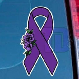 Purple Floral awareness ribbon decal sticker
