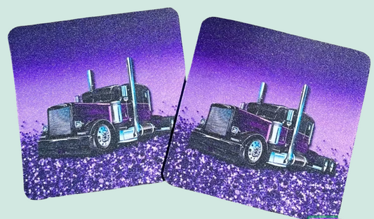 Purple truck prime mover drink coasters