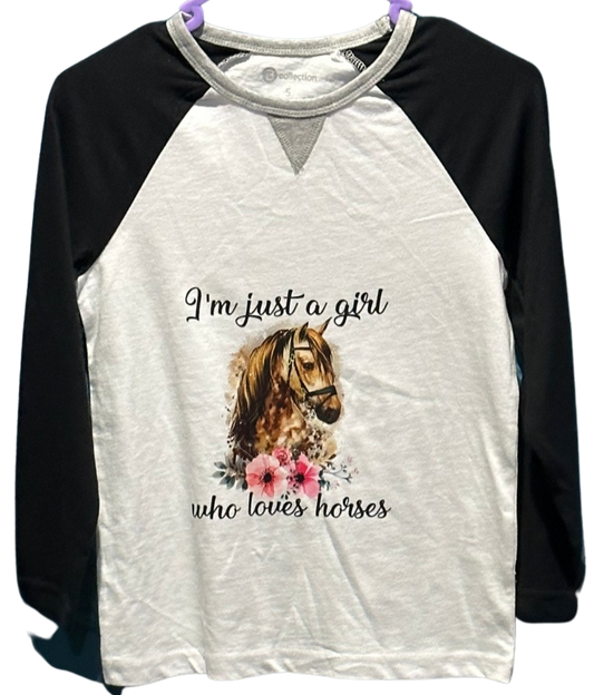 kids 5 long sleeve im just a girl who loves horses 88