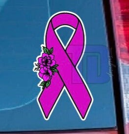 Pink Floral awareness ribbon decal sticker