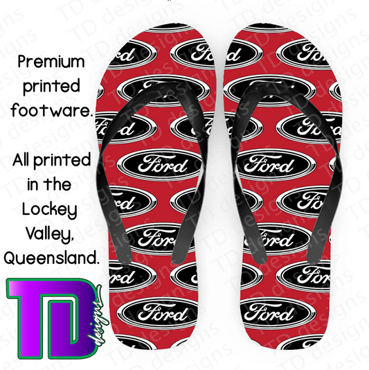 Red ford thongs flip-flops pluggers