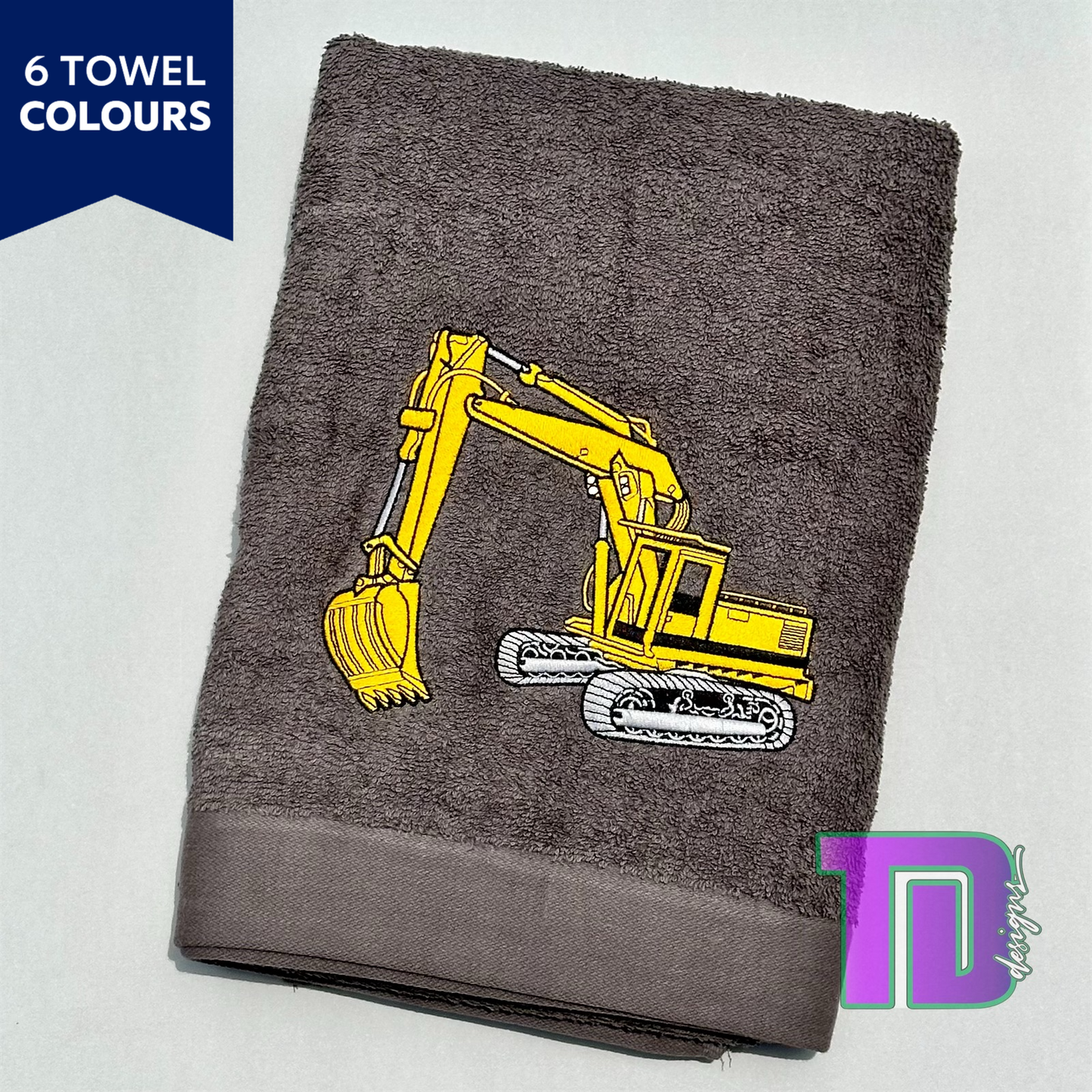 Excavator Embroidered Bath Sheet Towel