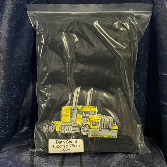yellow cartoon truck bath sheet