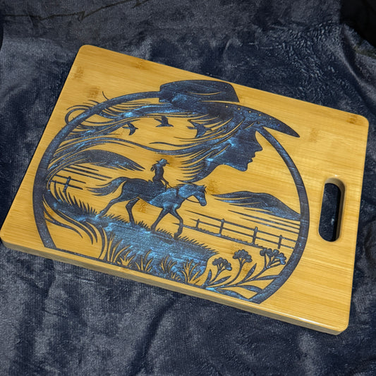 Cowgirl and horse rider chopping board