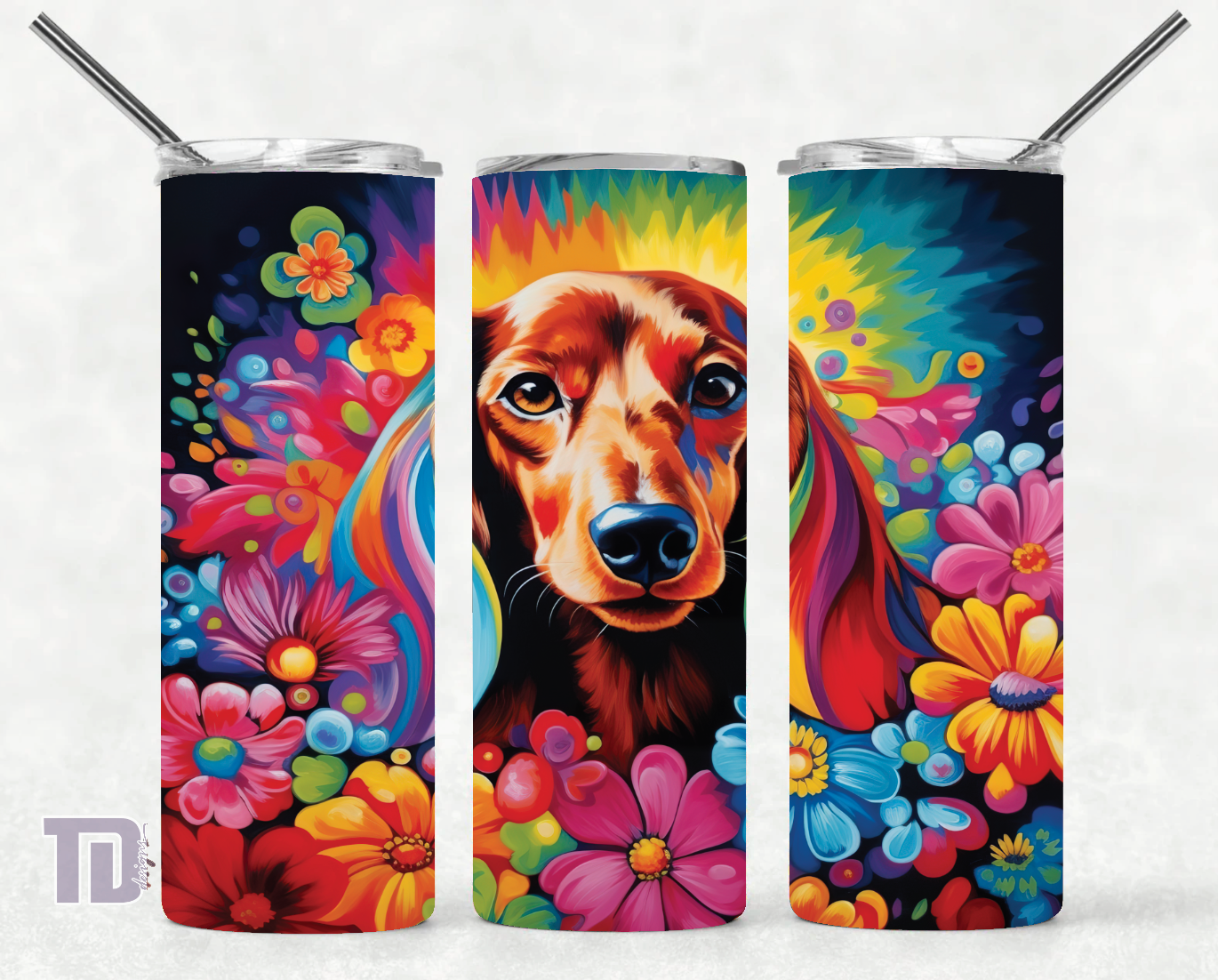 Dachshund long haired dog floral flower Tumbler