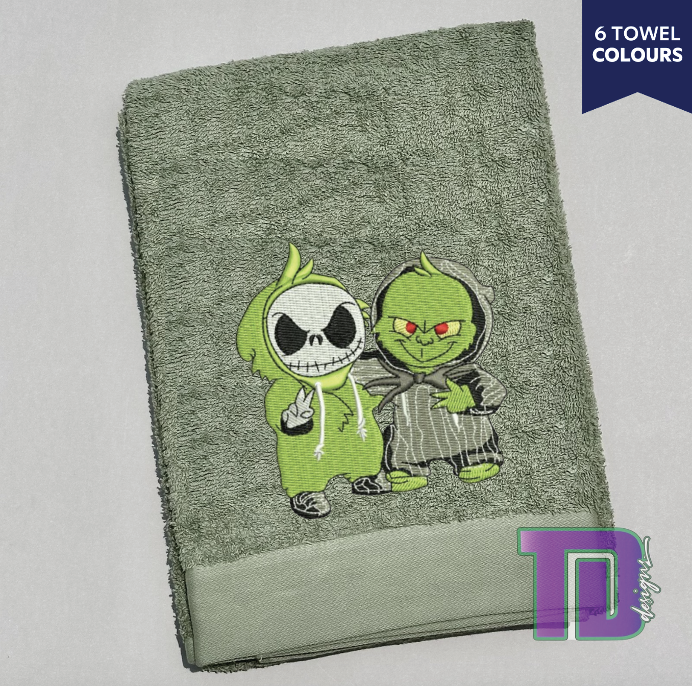 Grinch and Jack Skellington Embroidered Bath Sheet Towel