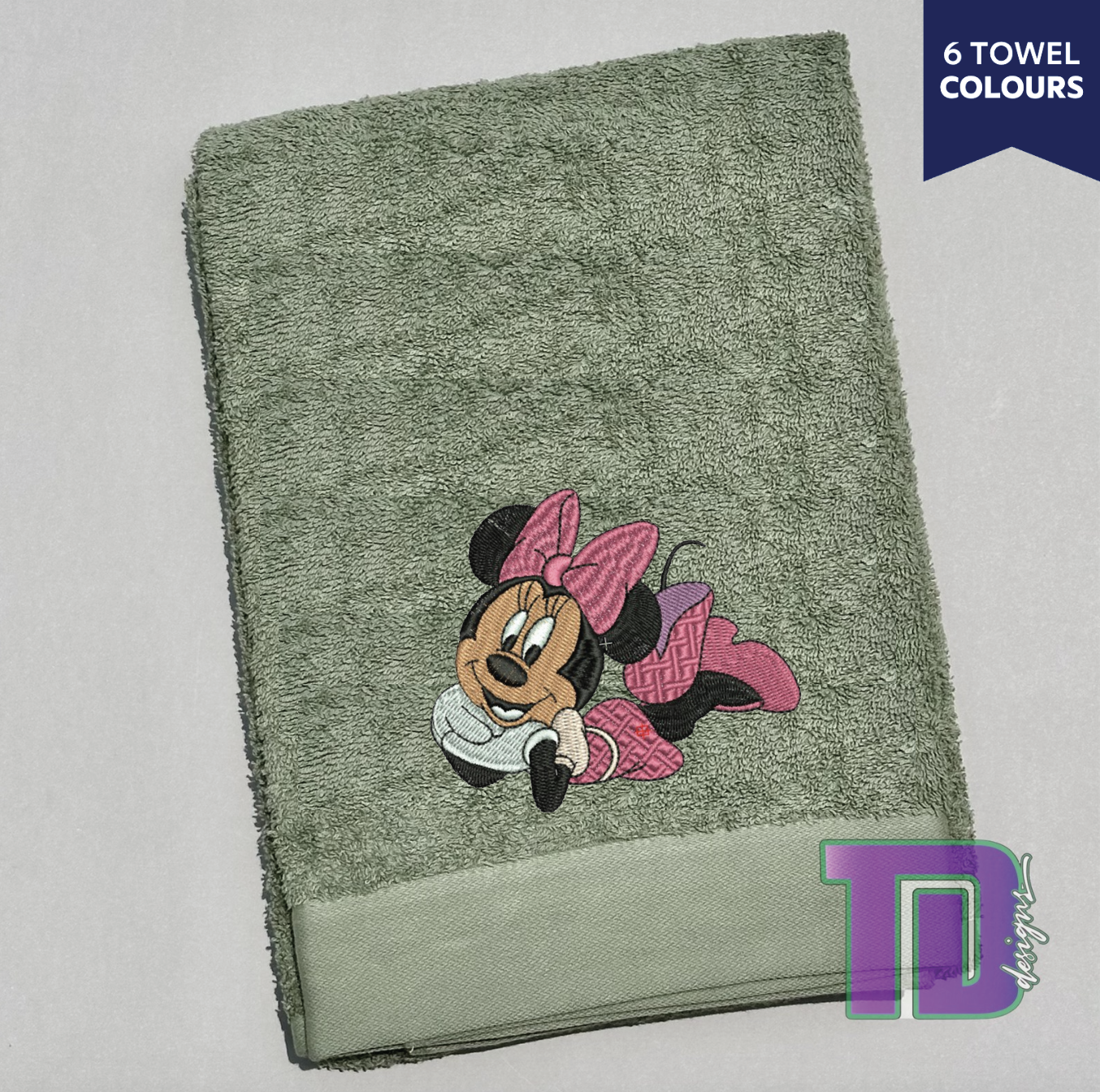 Minnie Mouse Laying Down Embroidered Bath Sheet Towel