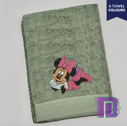 Minnie Mouse Laying Down Embroidered Bath Sheet Towel