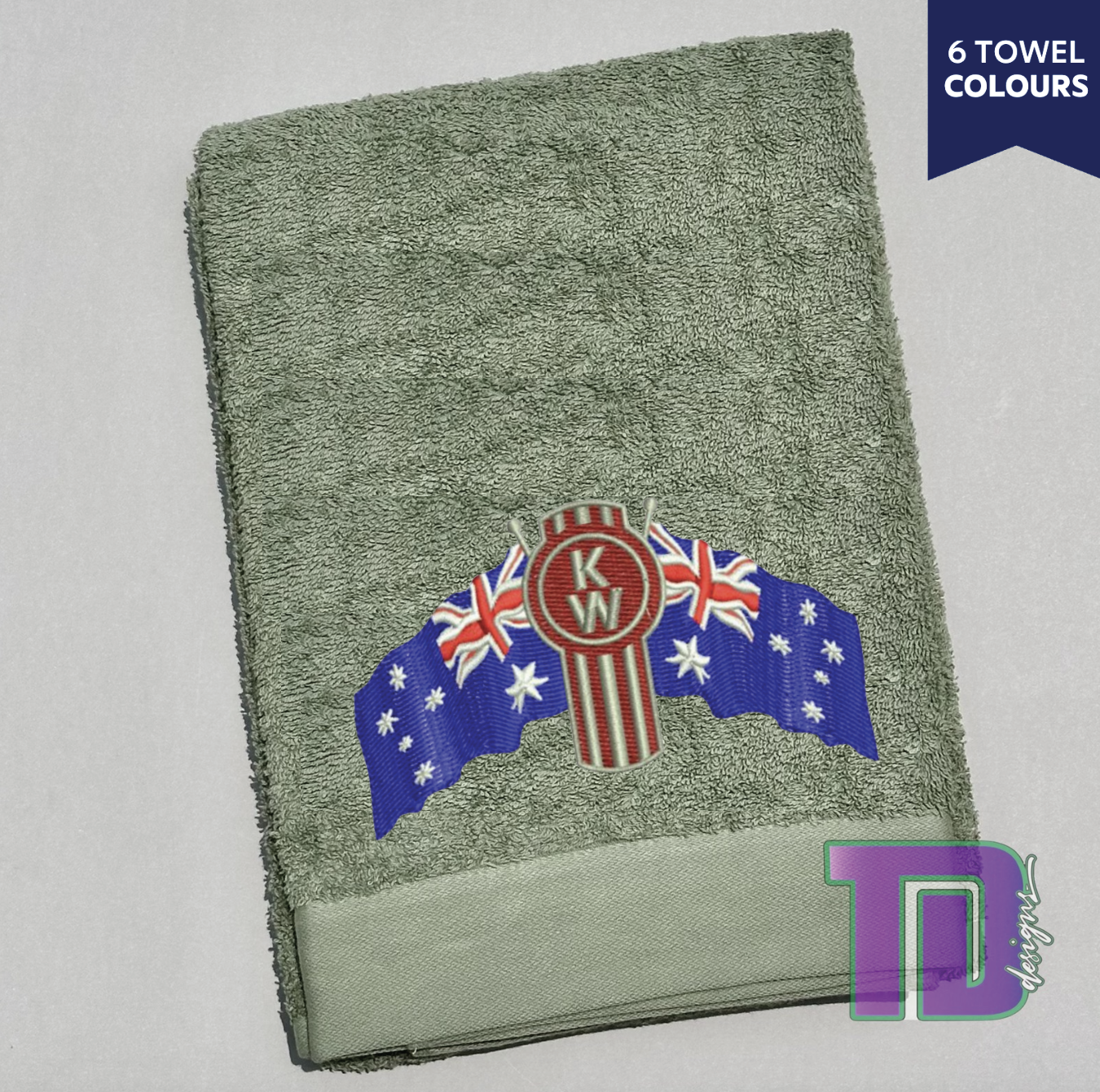 Kenworth Australia Flag Truck Embroidered Bath Sheet Towel