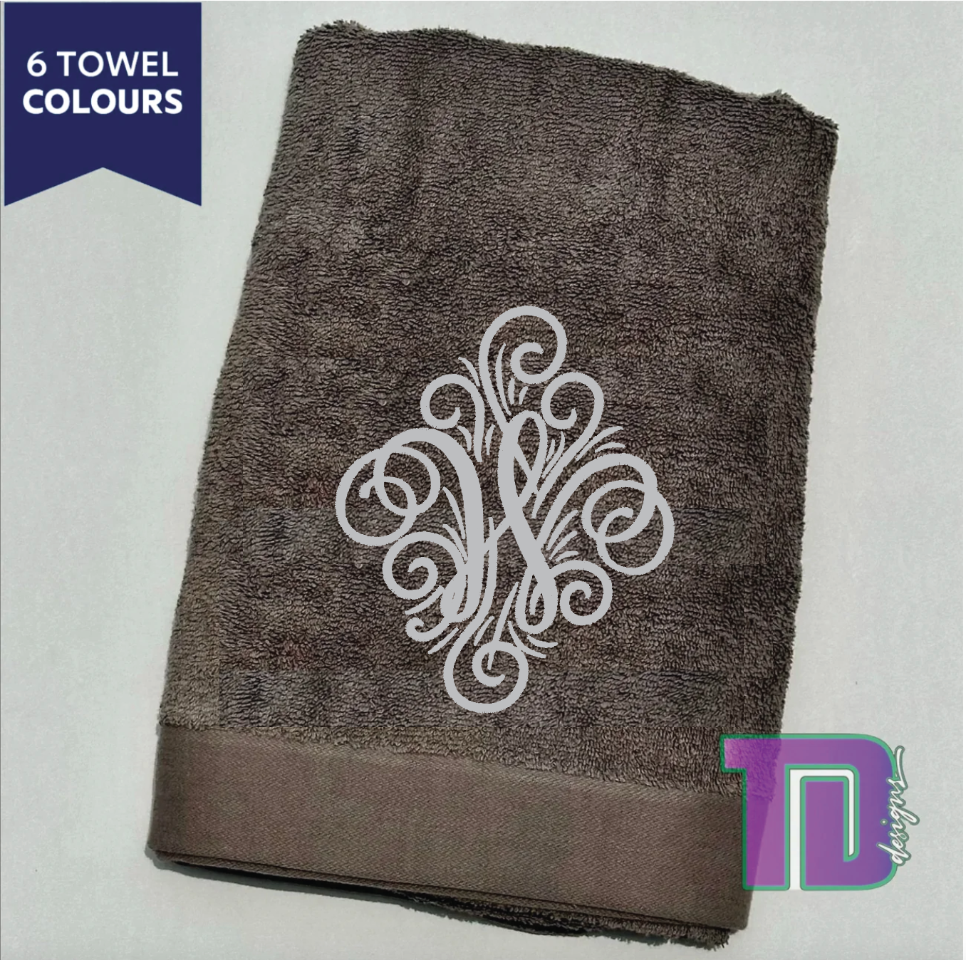 Swirly Monogram Embroidered Bath Sheet