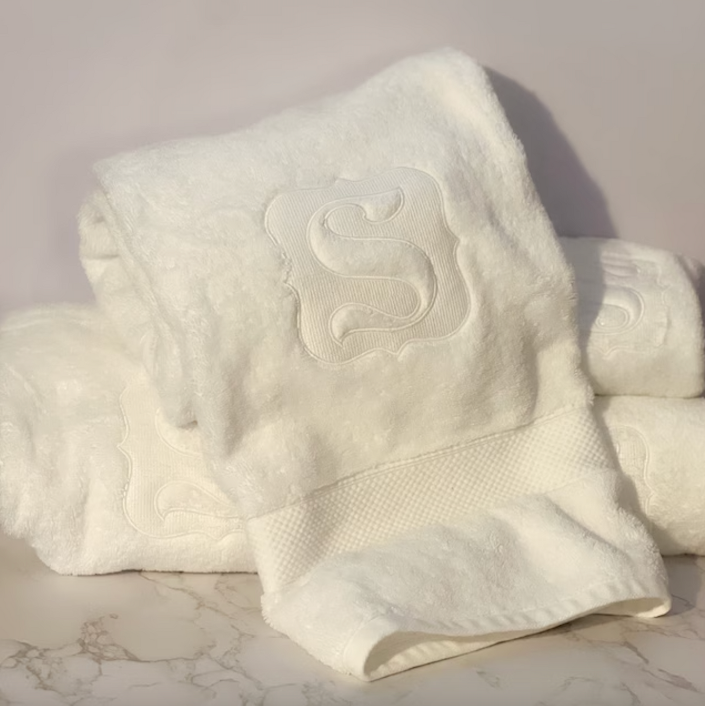 Elegant Embossed Monogram Embroidered Bath Sheet