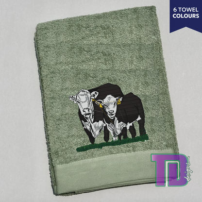 Hereford cow and calf Embroidered Bath Sheet Towel