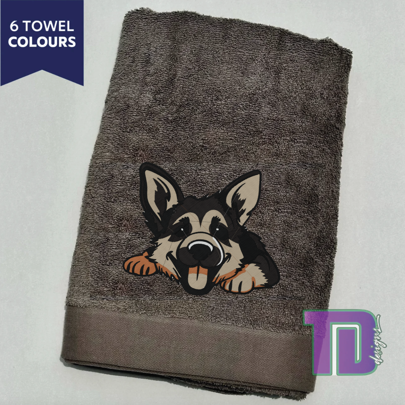 German Shepherd dog cartoon Embroidered Bath Sheet Towel