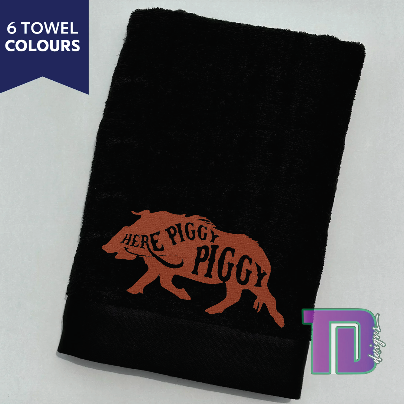 Here Piggy Piggy hunting boar pigs Embroidered Bath Sheet Towel