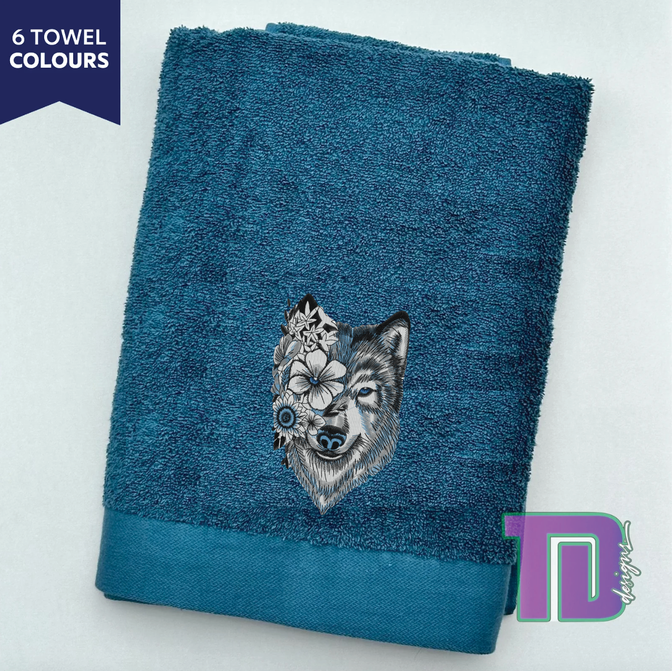 Wolf flowers Embroidered Bath Sheet Towel