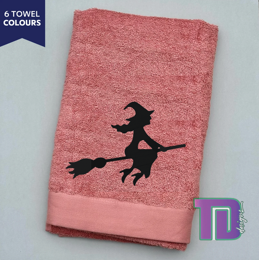 Witch on broom Embroidered Bath Sheet Towel