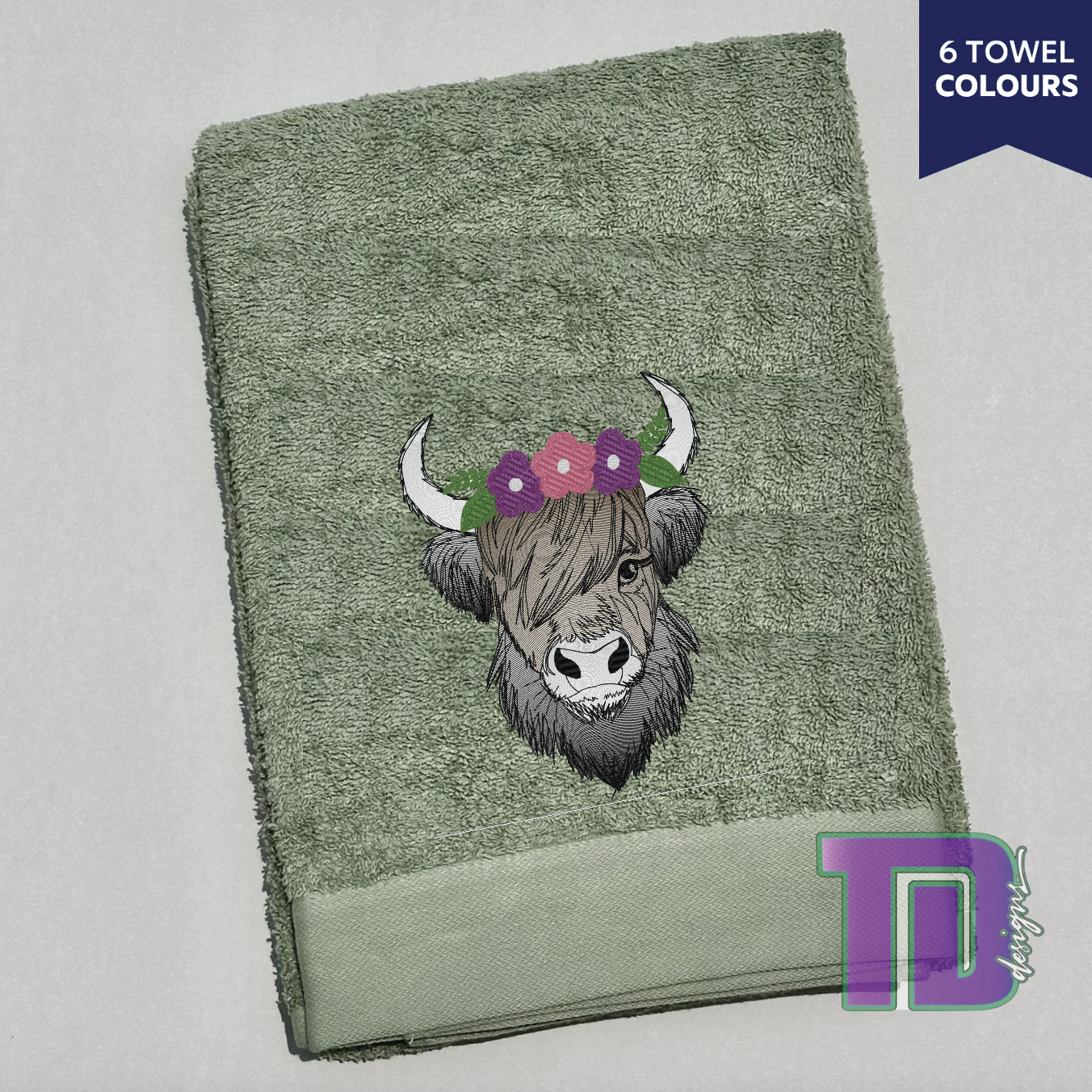 Highland long hair cow flowers Embroidered Bath Sheet Towel