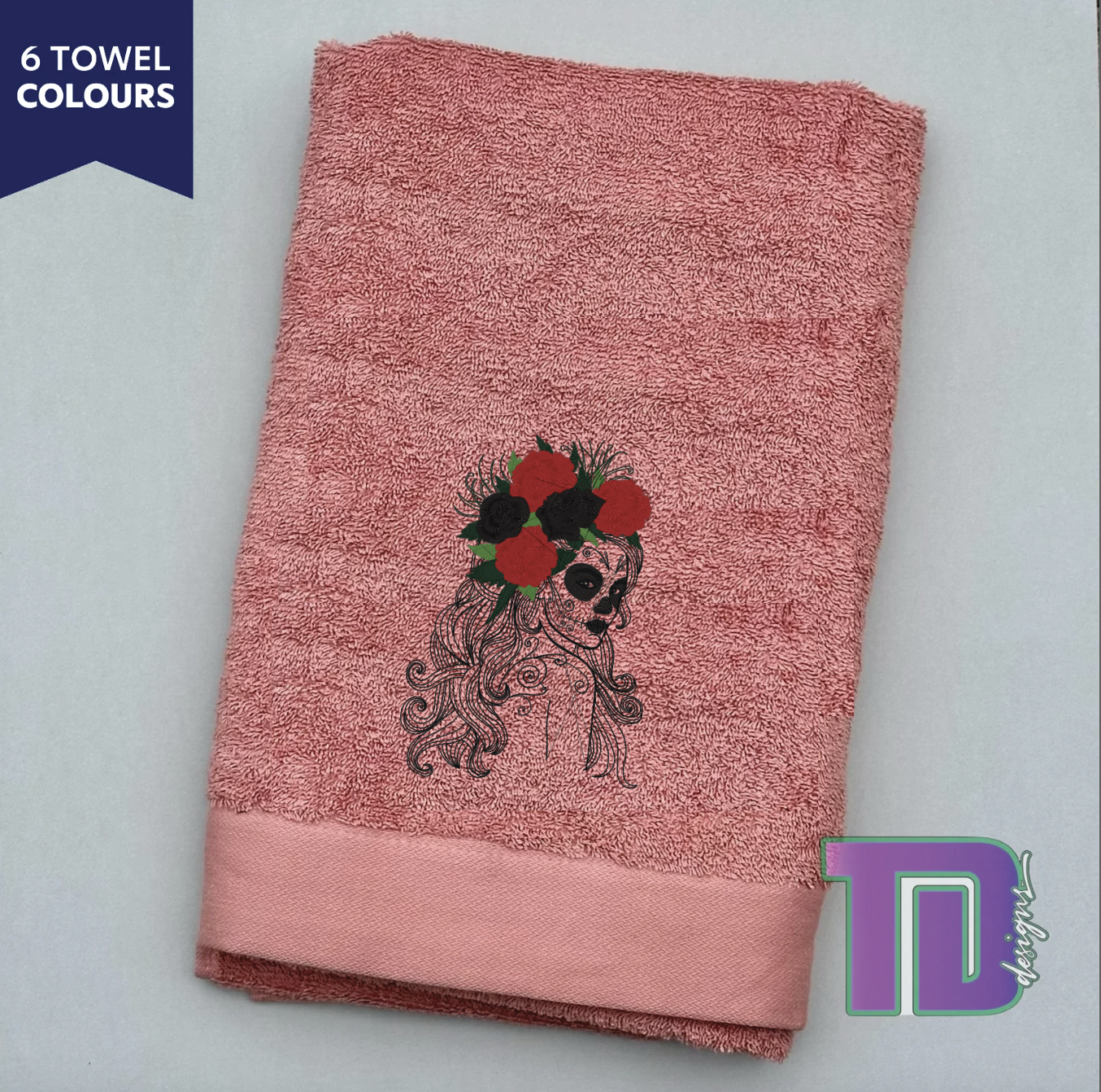 lady skeleton skull flowers boho Embroidered Bath Sheet Towel