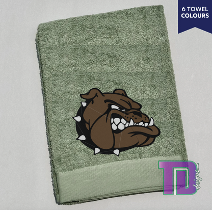 Angry Bulldog with studded collar Embroidered Bath Sheet Towel