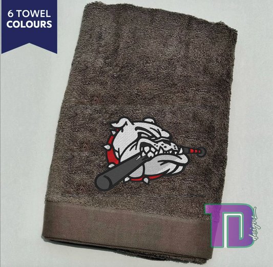 Bulldog with bat studded collar Embroidered Bath Sheet Towel