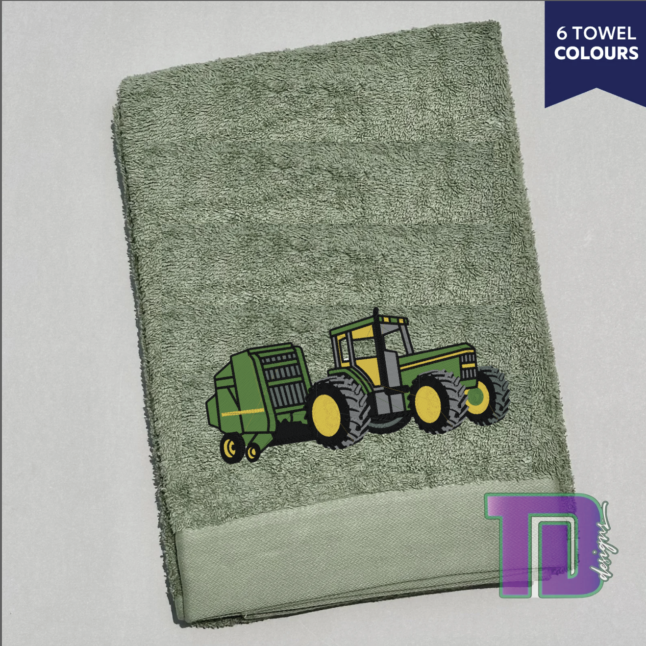 Tractor Round Hay Baler John Deere Embroidered Bath Sheet Towel