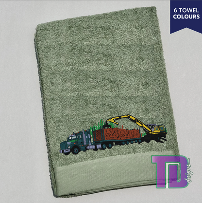 Log truck and loader Embroidered Bath Sheet Towel