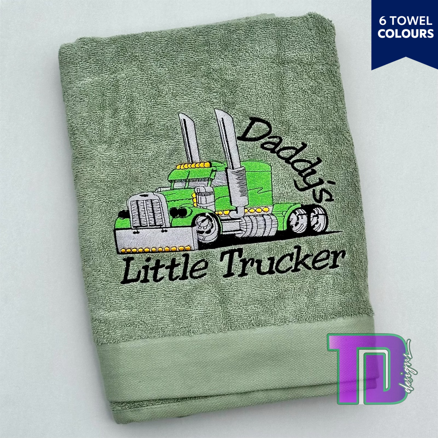 Daddys little trucker Truck Prime Mover Embroidered Bath Sheet Towel