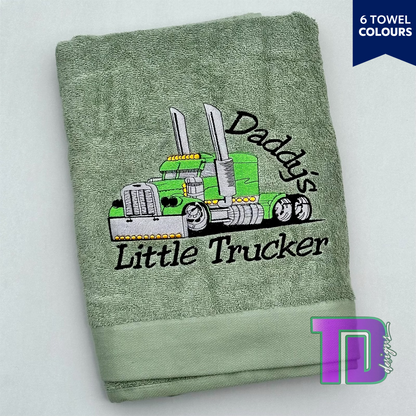 Daddys little trucker Truck Prime Mover Embroidered Bath Sheet Towel