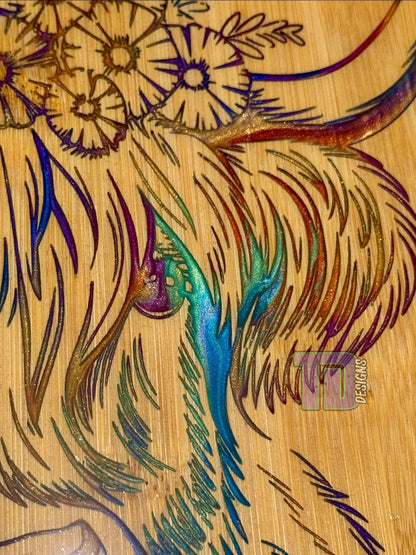 Highland Cow multicolour epoxy serving charcuterie chopping board