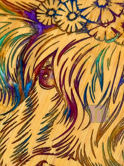 Highland Cow multicolour epoxy serving charcuterie chopping board