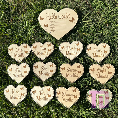 Heart shaped with butterflies baby milestone