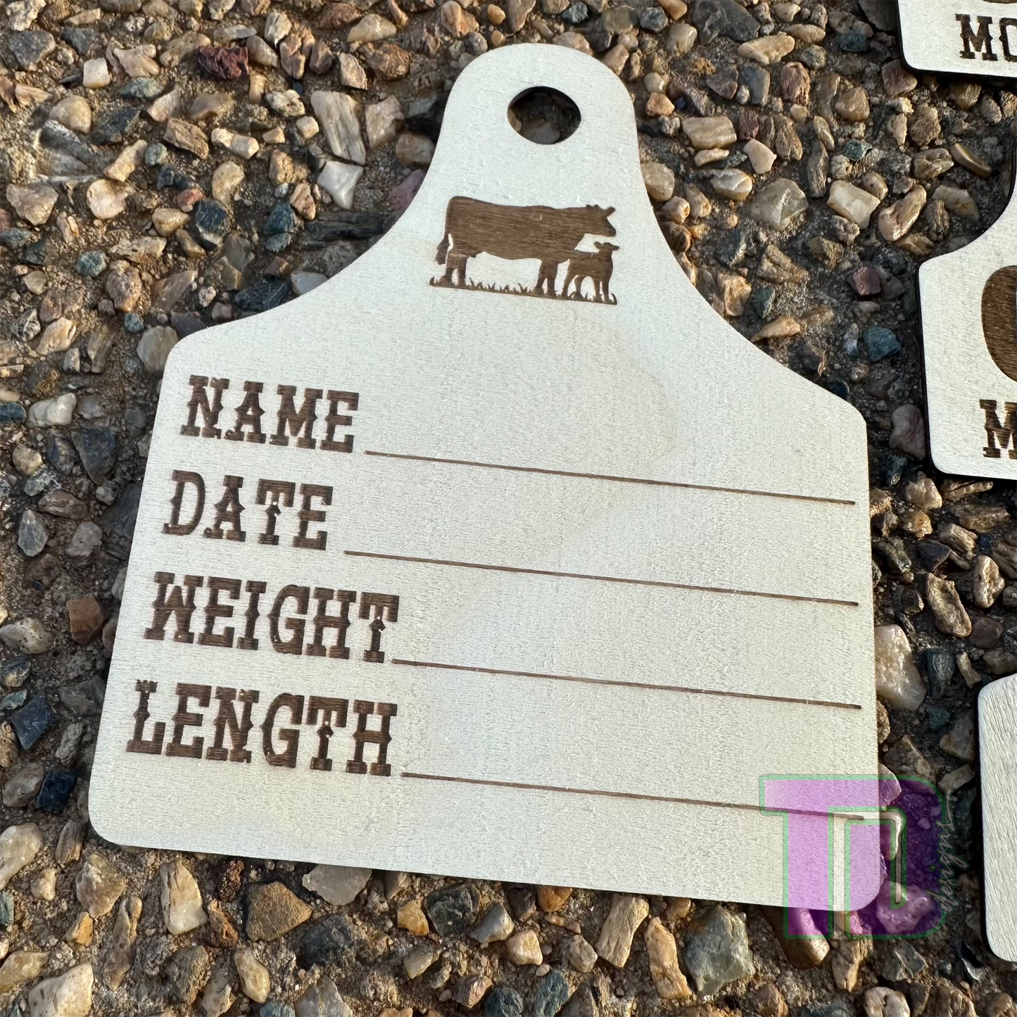 Cow cattle ear tags shaped baby milestone