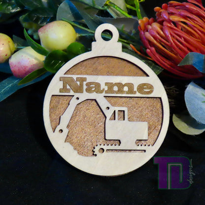 Excavator Personalised Christmas Tree Ornament