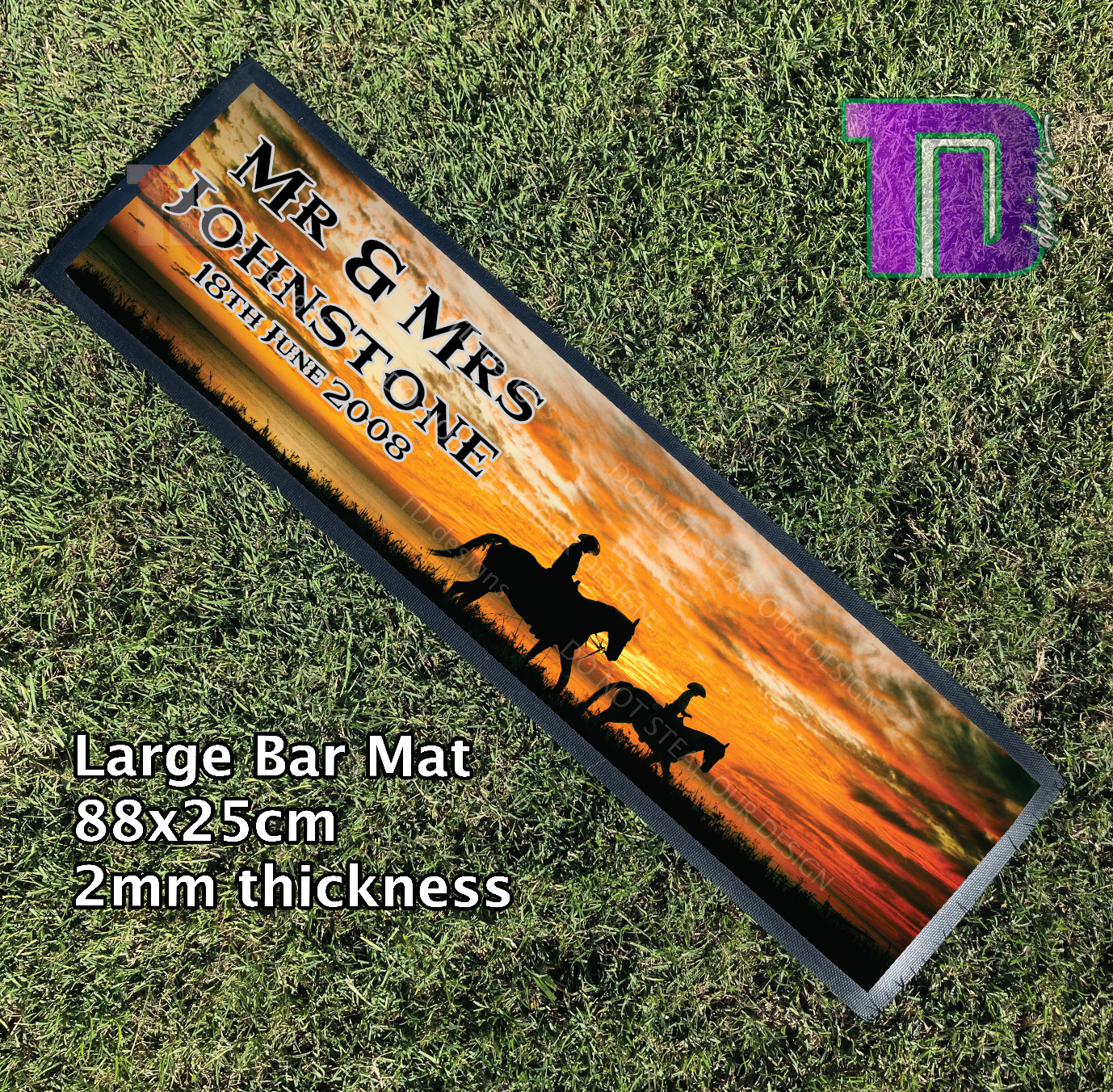 Horse riding sunset sunrise personalised bar mat runner