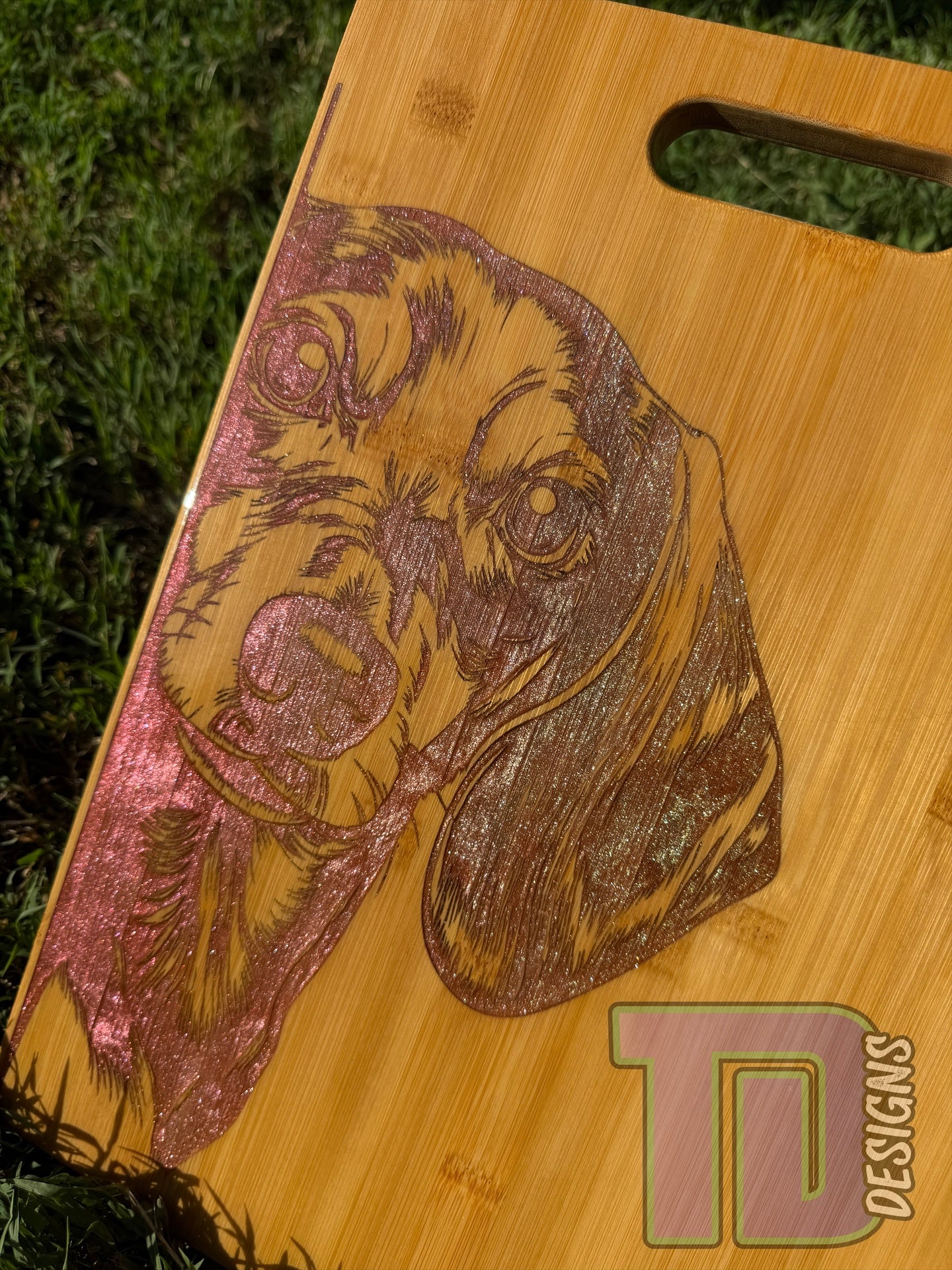 Dachshund sausage dog multicolour epoxy serving chopping board