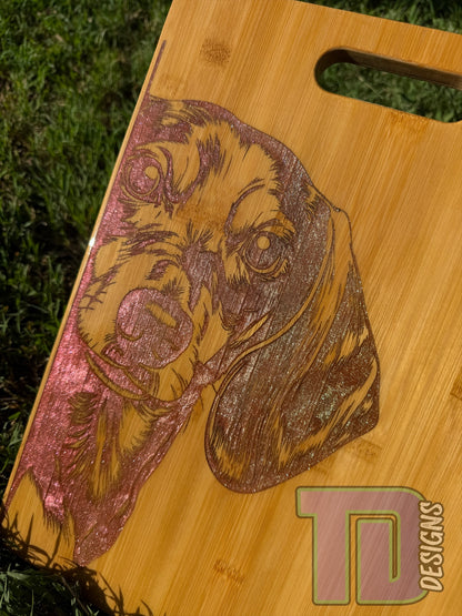Dachshund sausage dog multicolour epoxy serving chopping board