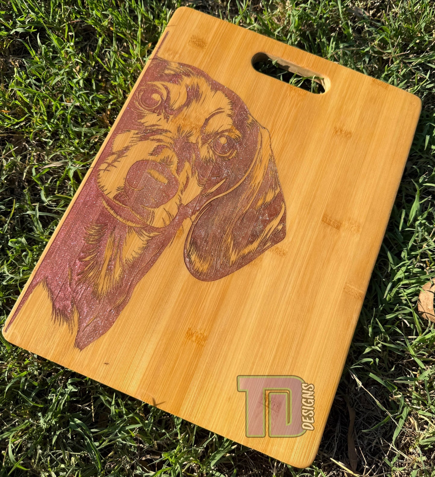 Dachshund sausage dog multicolour epoxy serving chopping board