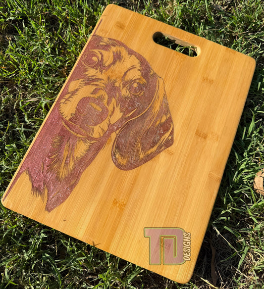 Dachshund sausage dog multicolour epoxy serving chopping board