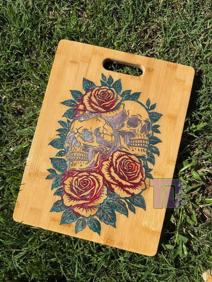 skull rose epoxy serving chopping board