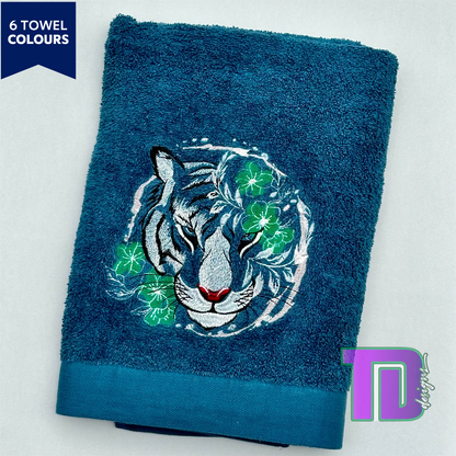 Tiger Head Flowers Head Embroidered Bath Sheet Towel