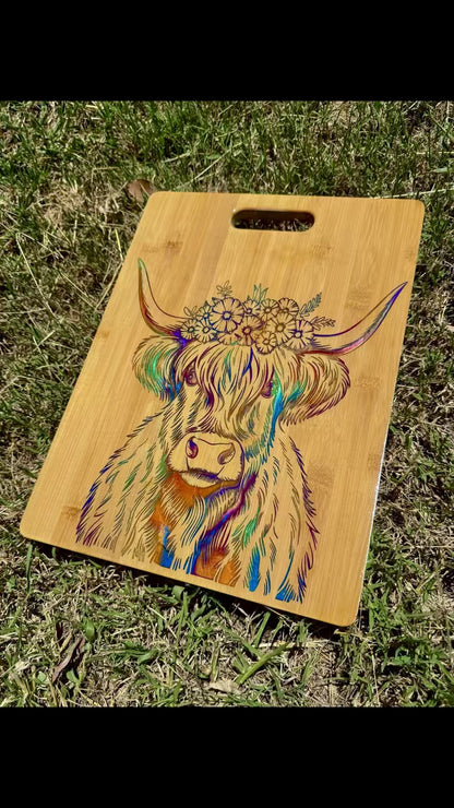 Highland Cow multicolour epoxy serving charcuterie chopping board