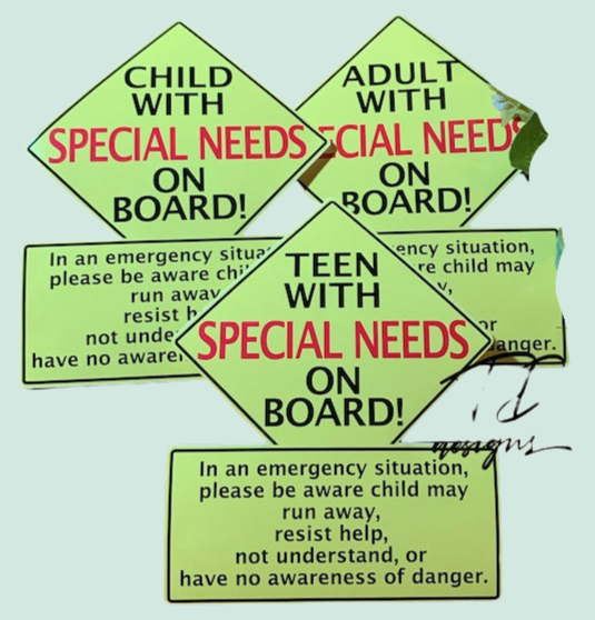 Child Teen Adult with special needs on board decal sticker