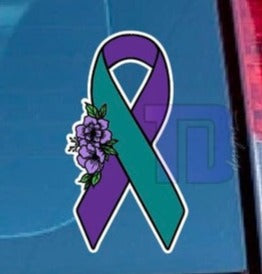 Teal and purple Floral awareness ribbon decal sticker